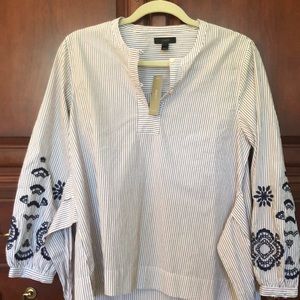 JCrew Petite Med Embroidered sleeve shirt TAG ON